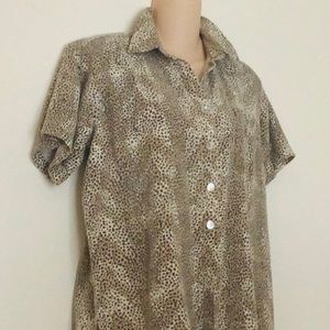 SELENE Sport SHIRT animal pt (M) SILK, beige NWOT